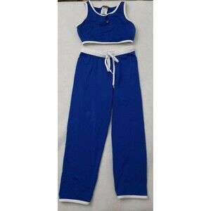 Everlast Workout Outfit top and pants blue and white womens nylon petite small S